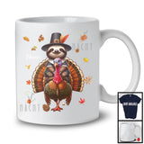 Personalized Custom Name Pilgrim Sloth Riding Turkey; Lovely Thanksgiving Fall Leaves T-Shirt