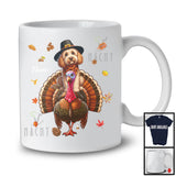 Personalized Custom Name Pilgrim Sproodle Riding Turkey; Lovely Thanksgiving Fall Leaves T-Shirt