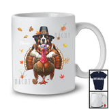 Personalized Custom Name Pilgrim St. Bernard Riding Turkey; Lovely Thanksgiving Fall Leaves T-Shirt