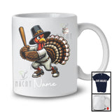 Personalized Custom Name Pilgrim Turkey Playing Baseball, Lovely Thanksgiving Sport Player Team T-Shirt