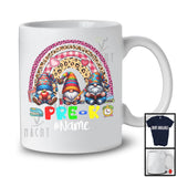 Personalized Custom Name Pre-K, Lovely Back To School First Day Three Gnomes, Rainbow T-Shirt