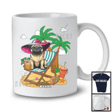 Personalized Custom Name Pug On Beach, Lovely Summer Vacation Palm Tree, Family T-Shirt