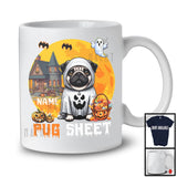 Personalized Custom Name Pug Sheet, Adorable Halloween Moon Boo Ghost Pug Lover T-Shirt