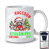 Personalized Custom Name Raccoon Stolen My Christmas Pajama Shirt; Cool X-mas Tree T-Shirt