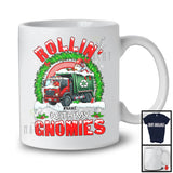 Personalized Custom Name Rollin' With My Gnomies; Joyful Christmas Gnome Garbage Truck; Rainbow T-Shirt