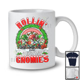 Personalized Custom Name Rollin' With My Gnomies; Joyful Christmas Three Gnomes; Rainbow T-Shirt