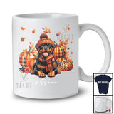 Personalized Custom Name Rottweiler Plaid Pumpkins; Thanksgiving Fall Leaves; Family T-Shirt