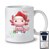 Personalized Custom Name Santa Axolotl Snowing Around; Lovely Christmas Family; X-mas Group T-Shirt