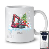 Personalized Custom Name Santa Carrying Christmas Tree On Excavator; Joyful Snowman Driver T-Shirt