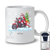 Personalized Custom Name Santa Carrying Christmas Tree On Motorcycle; Joyful Snowman Rider T-Shirt