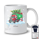 Personalized Custom Name Santa Carrying Christmas Tree On Truck; Joyful Snowman Driver T-Shirt