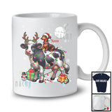 Personalized Custom Name Santa Dachshund Riding Reindeer Cow; Adorable Christmas Lights Snow T-Shirt