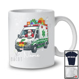 Personalized Custom Name Santa Driving Ambulance, Cheerful Christmas Driver X-mas Team T-Shirt