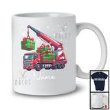 Personalized Custom Name Santa Driving Crane Truck, Cheerful Christmas Driver Santa X-mas Team T-Shirt