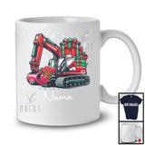 Personalized Custom Name Santa Driving Excavator, Cheerful Christmas Driver Santa X-mas Team T-Shirt