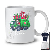 Personalized Custom Name Santa Driving Garbage Truck, Cheerful Christmas Driver Santa X-mas Team T-Shirt