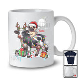 Personalized Custom Name Santa Pug Riding Reindeer Cow; Adorable Christmas Lights Snow T-Shirt