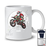 Personalized Custom Name Santa Racing On Dirt Bike; Joyful Christmas Lights Moon; Biker T-Shirt