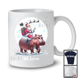 Personalized Custom Name Santa Riding Hippo, Merry Christmas Moon Snow Hippo, X-mas Team T-Shirt