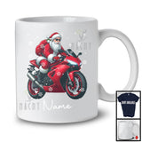 Personalized Custom Name Santa Riding Motorbike, Cheerful Christmas Rider Biker, X-mas Team T-Shirt
