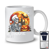 Personalized Custom Name Santa Skeleton Drinking Coffee, Humorous Halloween Skeleton Coffee T-Shirt