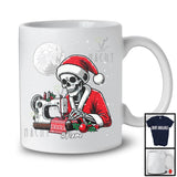 Personalized Custom Name Santa Skeleton Sewing; Awesome Christmas Skeleton; Moon Snowing T-Shirt