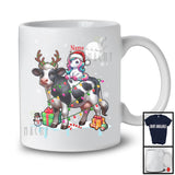 Personalized Custom Name Santa Unicorn Riding Reindeer Cow; Adorable Christmas Lights Snow T-Shirt