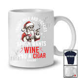 Personalized Custom Name Santa Wants Wine and Cigar; Joyful Christmas Drinking Smoking T-Shirt