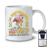 Personalized Custom Name September We Wear Gold; Lovely Childhood Cancer Awareness Flamingo T-Shirt