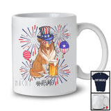 Personalized Custom Name Sheltie Drinking Beer, Lovely 4th Of July Fireworks, Patriotic T-Shirt