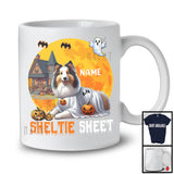 Personalized Custom Name Sheltie Sheet, Adorable Halloween Moon Boo Ghost Sheltie Lover T-Shirt