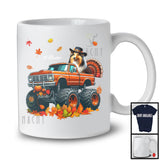 Personalized Custom Name Sheltie Turkey On Monster Truck; Joyful Thanksgiving Fall Leaf T-Shirt