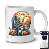 Personalized Custom Name Skeleton Drinking Coffee, Horror Halloween Pumpkin, Drinking Drunker T-Shirt