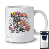 Personalized Custom Name Skeleton Pug Sugar Skull; Adorable Dia De Los Muertos Mexican Proud T-Shirt