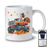 Personalized Custom Name St. Bernard Turkey On Monster Truck; Joyful Thanksgiving Fall Leaf T-Shirt