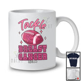 Personalized Custom Name Tackle Breast Cancer; Lovely American Football Ball Player; Pink Ribbon T-Shirt