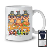 Personalized Custom Name Thanksgiving Squad; Happy Plaid Three Pilgrim Owls; Animal T-Shirt