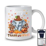 Personalized Custom Name Thanksgiving; Adorable Elephant Plaid Turkey Pumpkin; Wild Animal T-Shirt