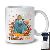 Personalized Custom Name Thanksgiving; Adorable Manatee Plaid Turkey Pumpkin; Wild Animal T-Shirt