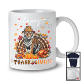 Personalized Custom Name Thanksgiving; Adorable Tiger Plaid Turkey Pumpkin; Wild Animal T-Shirt