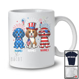 Personalized Custom Name Three Blue Red White Beagle, Adorable 4th Of July USA Flag Patriotic T-Shirt