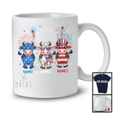 Personalized Custom Name Three Blue Red White Cow, Adorable 4th Of July USA Flag Patriotic T-Shirt