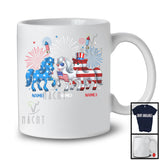 Personalized Custom Name Three Blue Red White Horse, Adorable 4th Of July USA Flag Patriotic T-Shirt