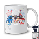 Personalized Custom Name Three Blue Red White Pug, Adorable 4th Of July USA Flag Patriotic T-Shirt
