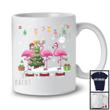 Personalized Custom Name Three Elf Santa Flamingo Snowing; Joyful Christmas Tree Animal T-Shirt