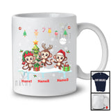 Personalized Custom Name Three Elf Santa Monkey Snowing; Joyful Christmas Tree Animal T-Shirt