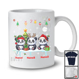 Personalized Custom Name Three Elf Santa Panda Snowing; Joyful Christmas Tree Animal T-Shirt