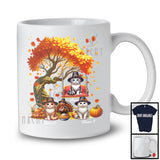 Personalized Custom Name Three Pilgrim Cats, Happy Thanksgiving Fall Tree, Family Group T-Shirt