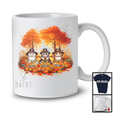 Personalized Custom Name Three Pilgrim Cats; Lovely Thanksgiving Fall Tree Pumpkins T-Shirt