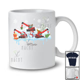 Personalized Custom Name Three Santa Elf Crane Truck With Snowman; Joyful Christmas Snow Driver T-Shirt